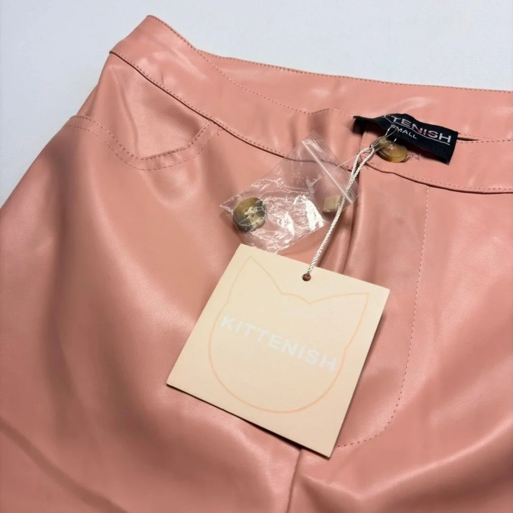 Kittenish Faux Leather Pants Small‎ Pink Blush Straight Leg NWT $64